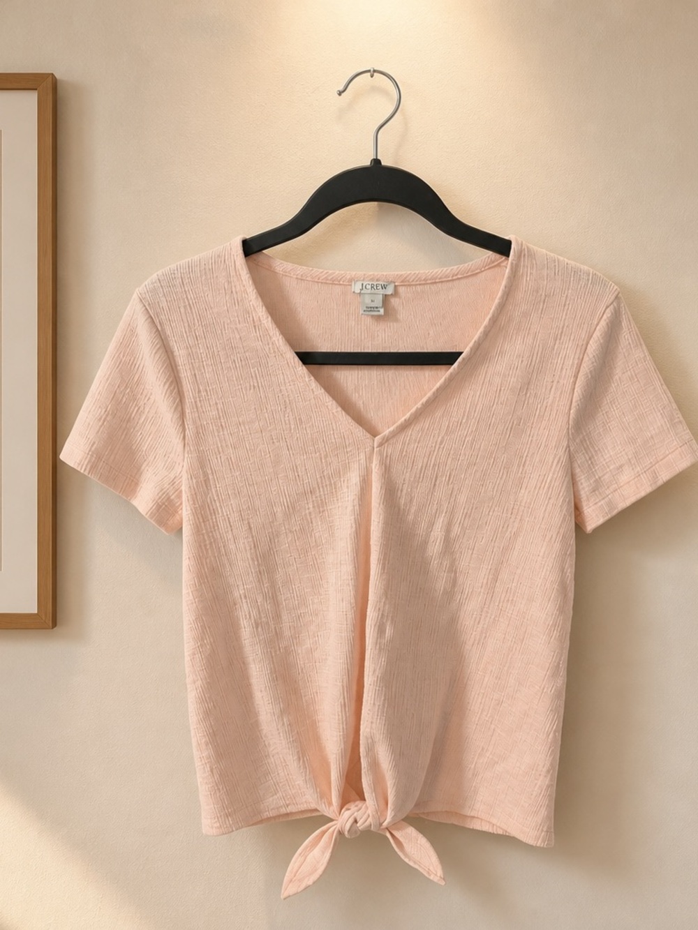 J. Crew Pale Blush Tie-Front V-Neck Short Sleeve Top